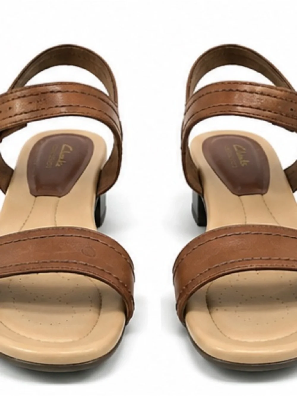 Clarks Brown Leather Block Heel Sandals with Ankle Buckle